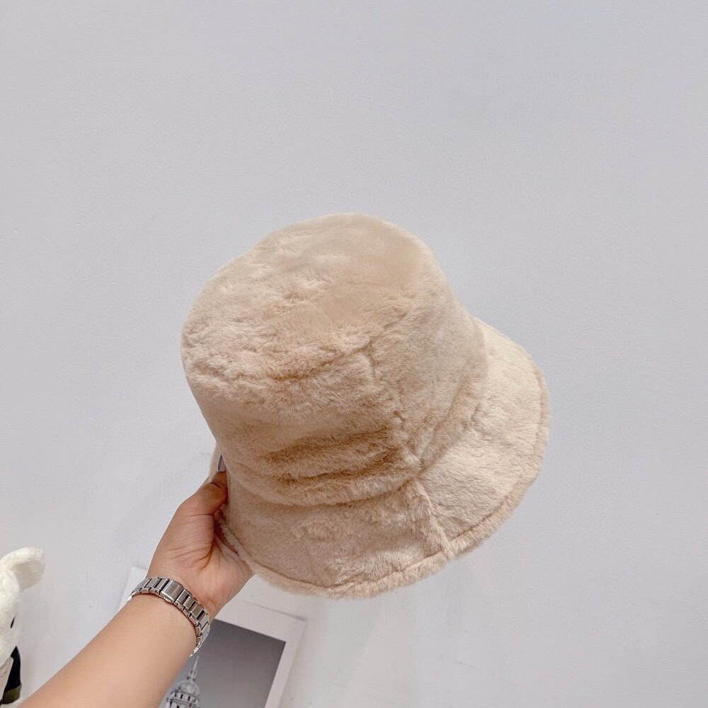 Balenciaga Faux Fur Bucket Hat in Beige - Picture 3 of 7